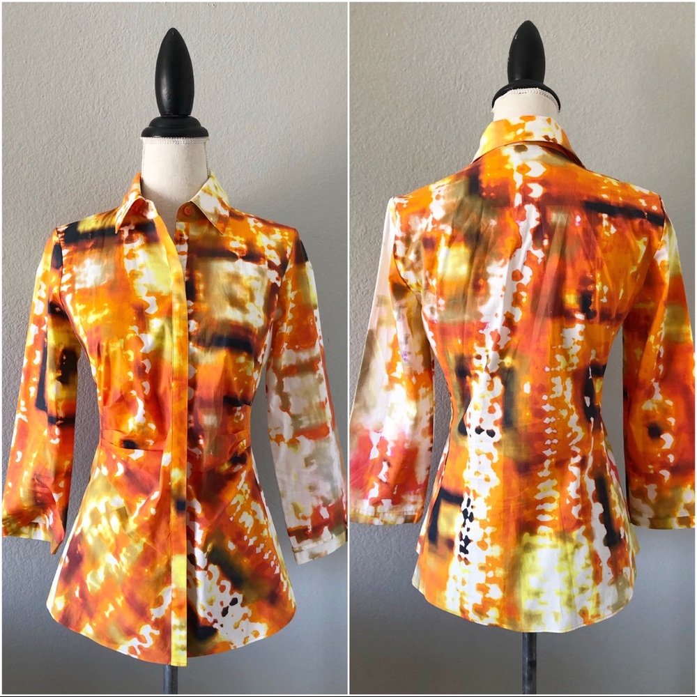 Lafayette 148 NY Manmu Tie Dye Burst Top Blouse
